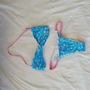 Floral Bikini Set with Pink Straps
